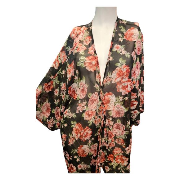 No Boundaries Floral Lace Back Kimono Size 2x - Picture 5 of 8